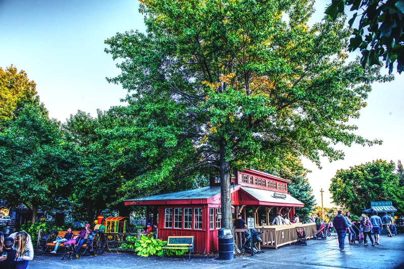 Abbey Farms train station and 40-acre autumn parkland in Aurora, IL